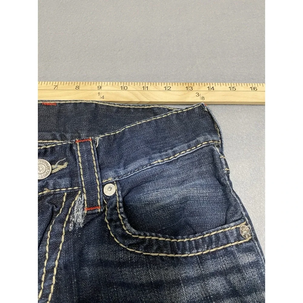 True Religion Straight Flap Earthworm Big T Indigo Heart Dark Wash Jeans Size 27
